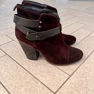 RAG & BONE Kinsey Ankle Boots, Burgundy Suede with Heel  | Size 37